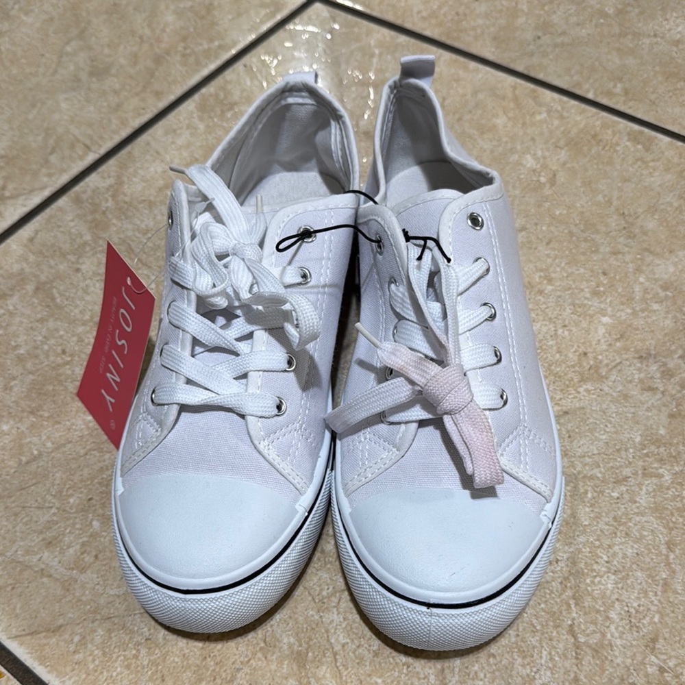Josiny White Lace Up Canvas Low Top Sneakers Shoes - Picture 5 of 10